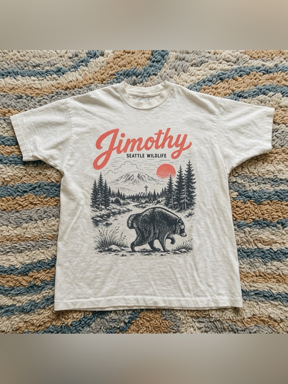 Jimothy Seattle Wildlife Graphic Tee - White with Coral & Black Print